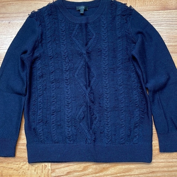 COPY - J.Crew cable crewneck fringe sweater M A11 - Picture 2 of 5
